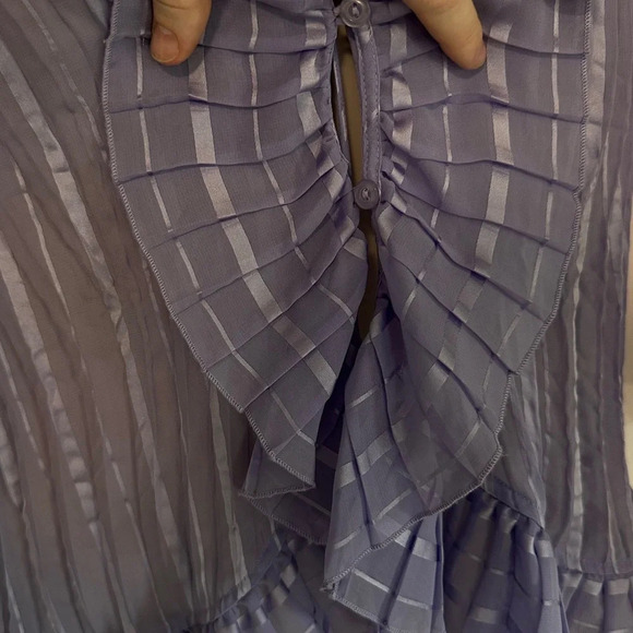 Purple stripe vintage women’s button front ruffle sheer top size 14/16 #1286 - Picture 6 of 9